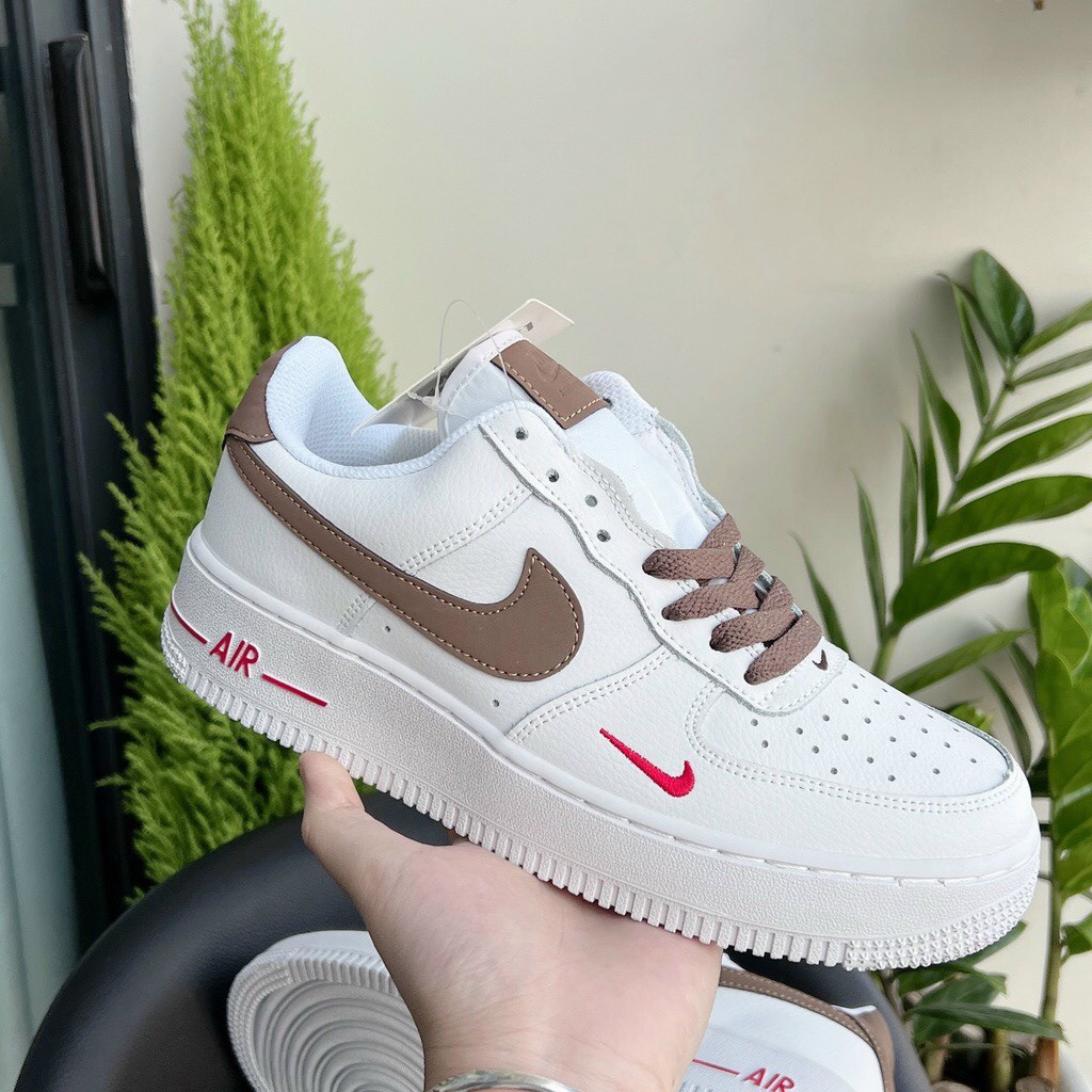 Giày thể thao AF1 trắng vệt nâu, air force 1 nâu trắng cổ thấp thời trang nam nữ sẵn