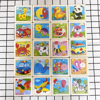 Tranh ghép gỗ 9 miếng động vật và phương tiện giao thông cho bé(1141TG9)