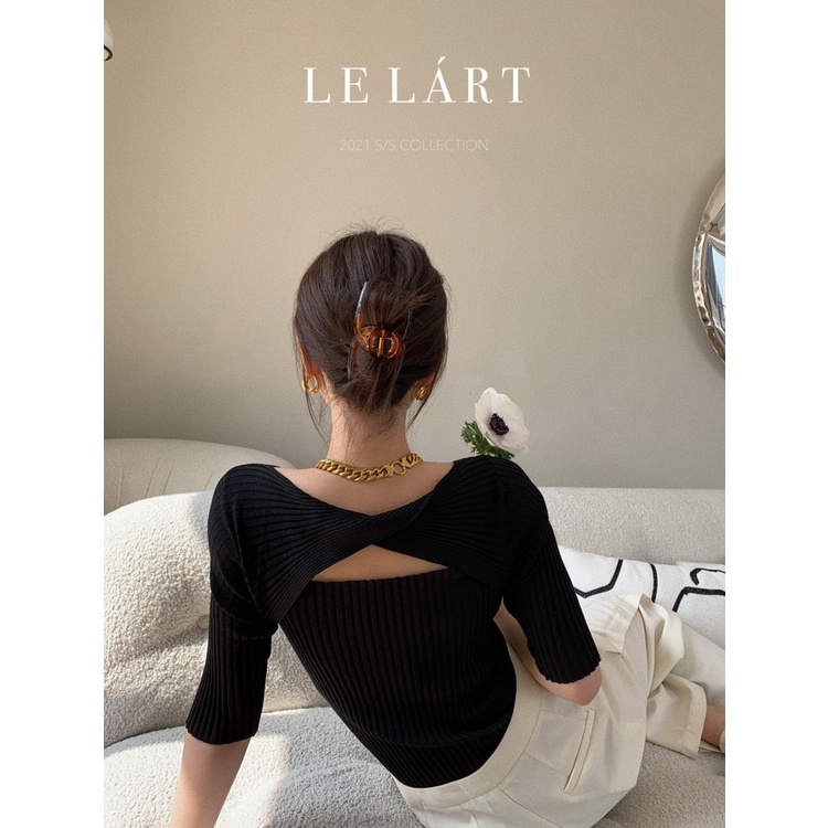 Áo Thun Dệt Kim Tay Ngắn Cổ Tròn Thiết Kế Đan Chéo Quyến Rũ