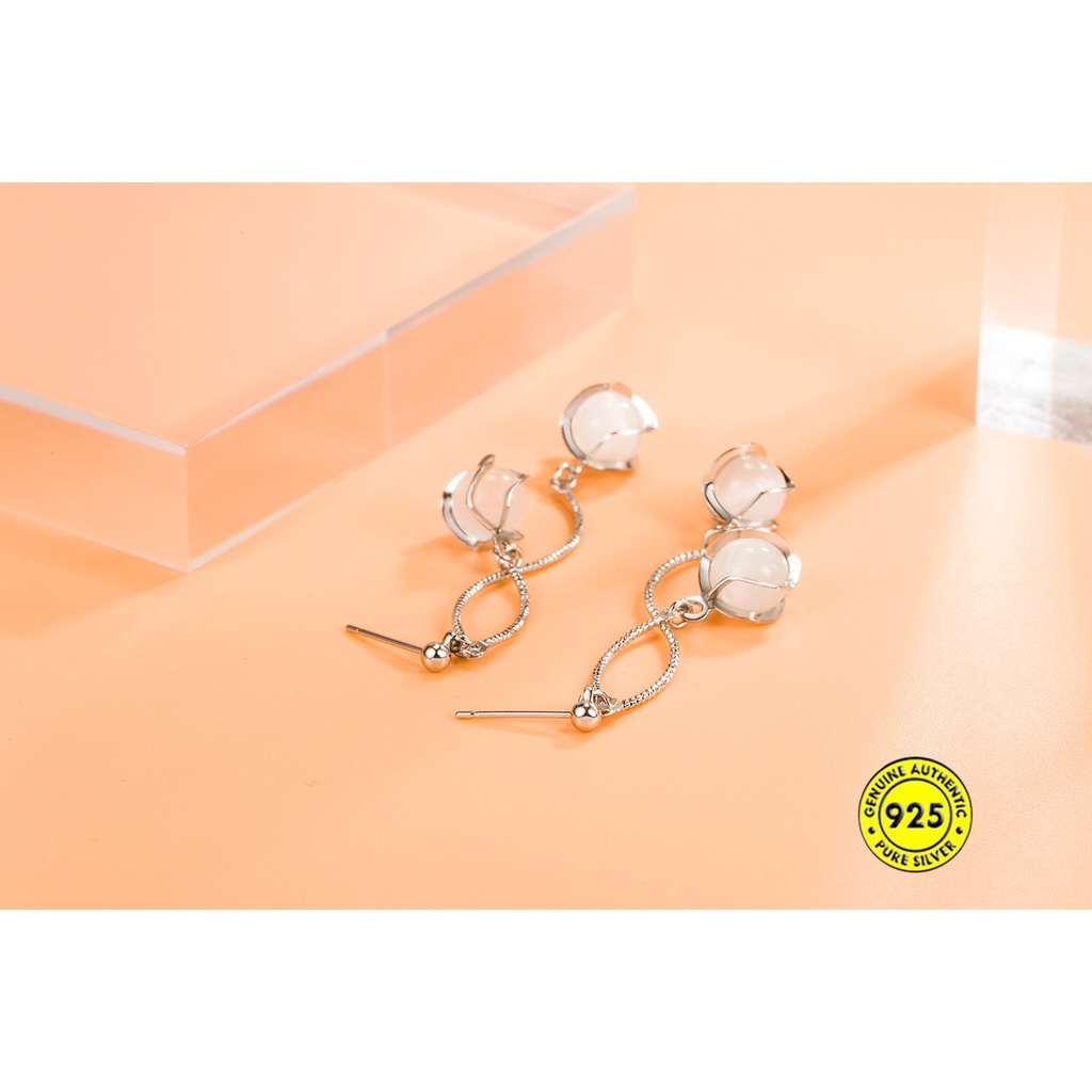 Bông Tai Mạ Bạc 925 Dáng Dài Đính Đá Opal Phong Cách Retro Thời Trang U934