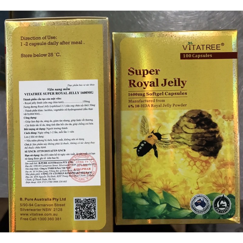 Sữa Ong Chúa VITATREE SUPER ROYAL JELLY   1600mg  - Hộp 100 viên - NHẬP KHẨU ÚC | BigBuy360 - bigbuy360.vn