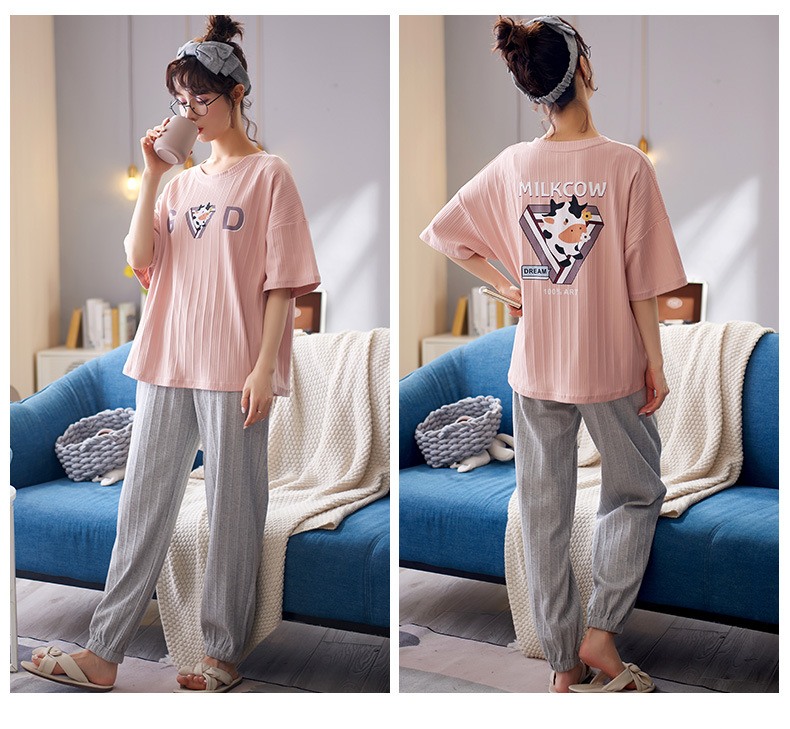 Bộ Đồ Ngủ Cotton Ngắn Tay Họa Tiết Hoạt Hình Thời Trang Cho Cặp Đôi