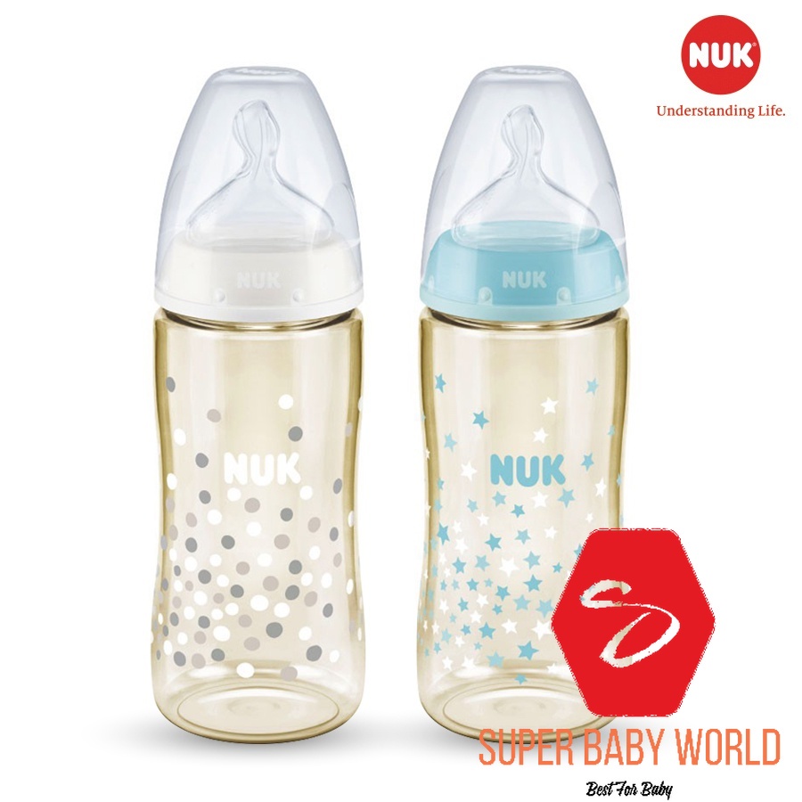 Bình sữa cảm biến nhiệt NUK nhựa PPSU núm ti silicone 150ml và 300ml
