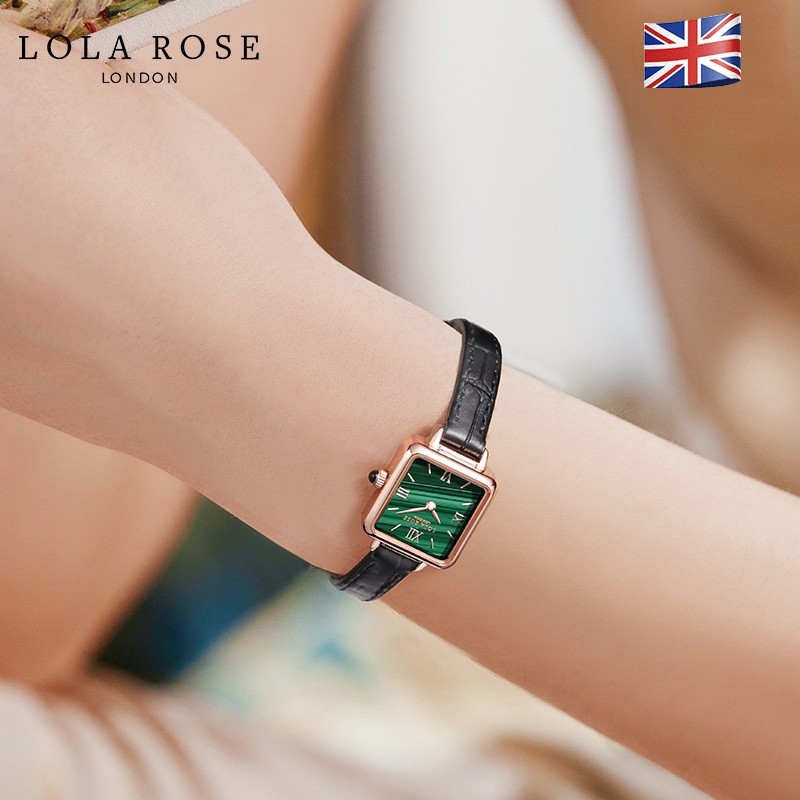 Đồng hồ nữ LolaRose mặt vuông nhỏ 19x20mm đá malachite tự nhiên cá tính nhỏ gọn thời thượng LR2228 | BigBuy360 - bigbuy360.vn