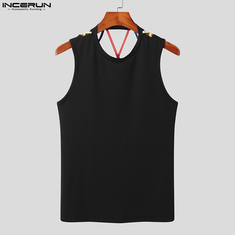 INCERUN Áo Tank Top Sát Nách Hở Lưng Phối Dây Nhiều Màu Thời Trang Mùa Hè Cho Nam