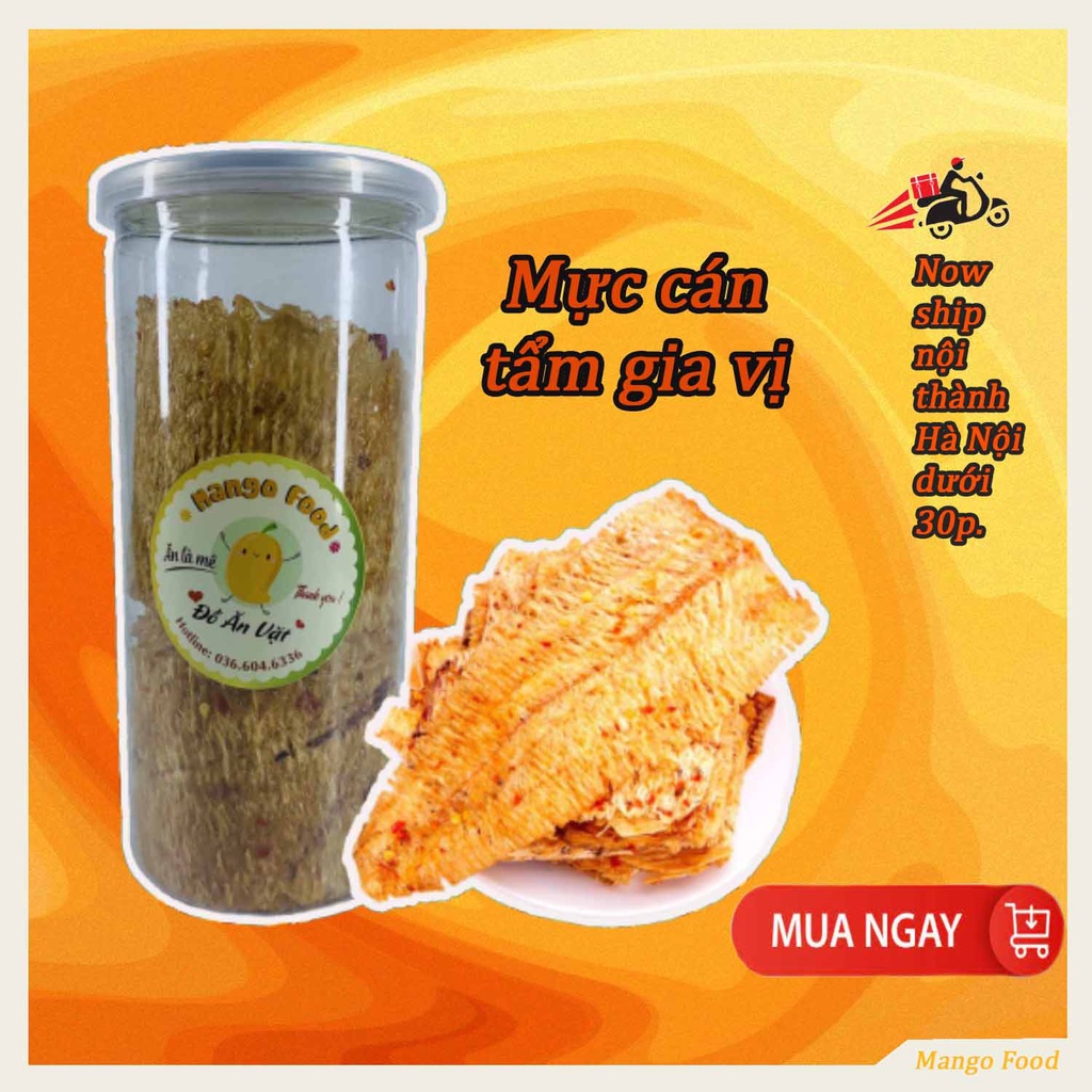 Mực cán tẩm ướp gia vị cay hũ 200g Mango Food, đồ ăn vặt Hà Nội