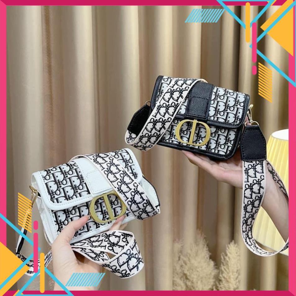 ] Túi xách nữ đeo chéo CD rằn ri ,💖FREESHIP💖, sz18 cm 2 màu viền đen , trắng , hàng quảng châu