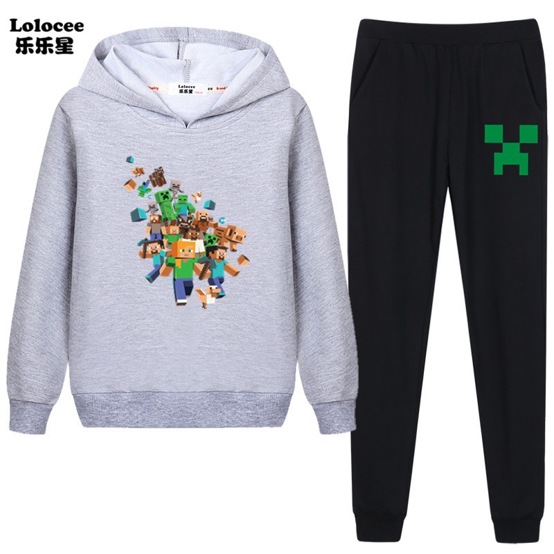 Set Áo Hoodies + Quần Dài Phong Cách Game Minecraft Cho Bé Trai Từ 3-14 Tuổi