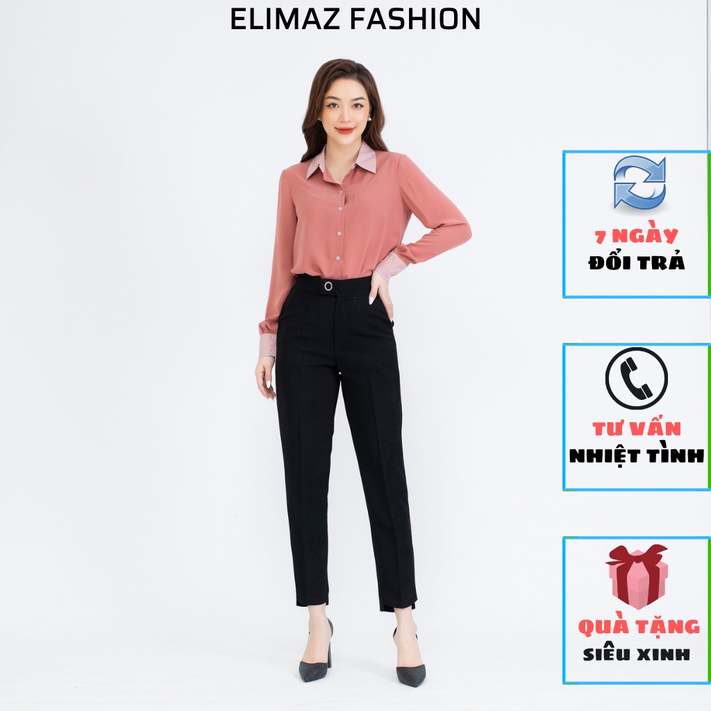Quần tây âu nữ dáng baggy lưng cao khuy tròn trang trí gấu xẻ chất liệu tuyết mưa cao cấp ELIMAZ EQ21.019