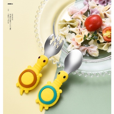 SET 2. Bộ thìa dĩa inox tập ăn dặm cho  bé Hoạt Hình Dễ Thương