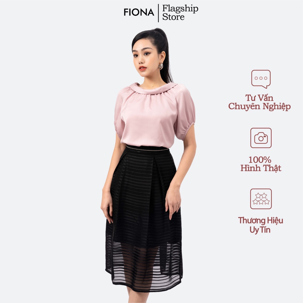 Áo sơ mi nữ dáng suông cổ nhún, viền tay FIONA F551161
