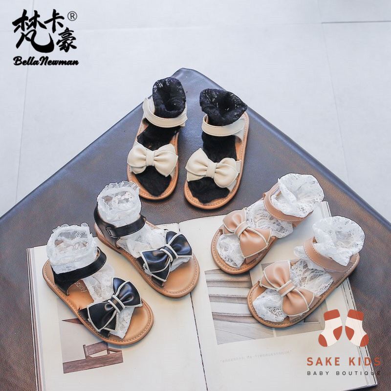 Giày sandal bé gái - Dép quai hậu gắn Nơ thêu viền quai dán chất mềm nhẹ kiểu dáng Hàn Quốc mẫu mới nhất M63