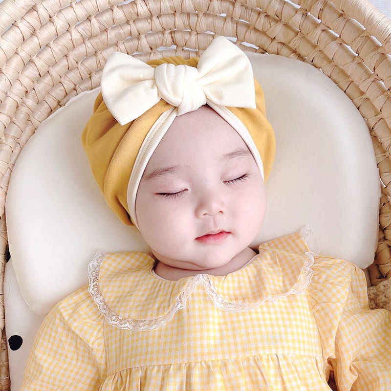 Mũ Cotton Trùm Đầu Đính Nơ Dễ Thương Thời Trang Xuân Thu Cho Bé Gái