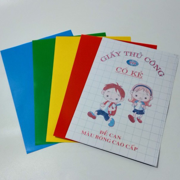 Giấy thủ công có kẻ Decal màu bóng cao cấp  Vũ Hoàng loại to khổ A5 tập 5 tờ