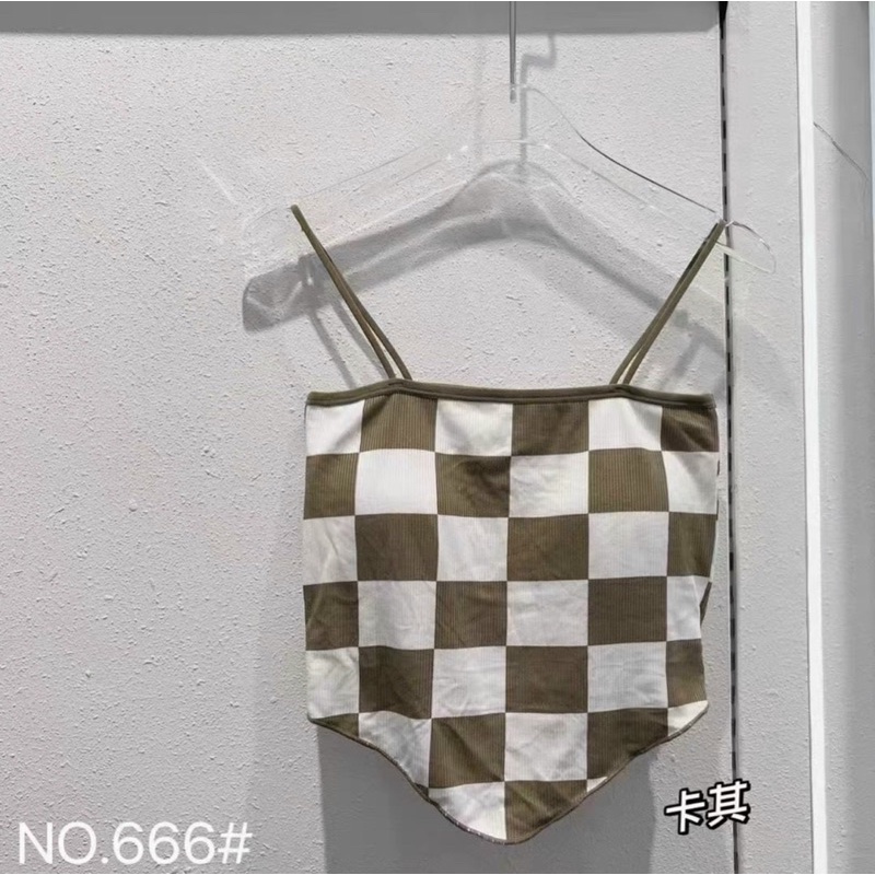 Áo len nữ hai dây kẻ ô, mongtoghi style hàn quốc cực teen