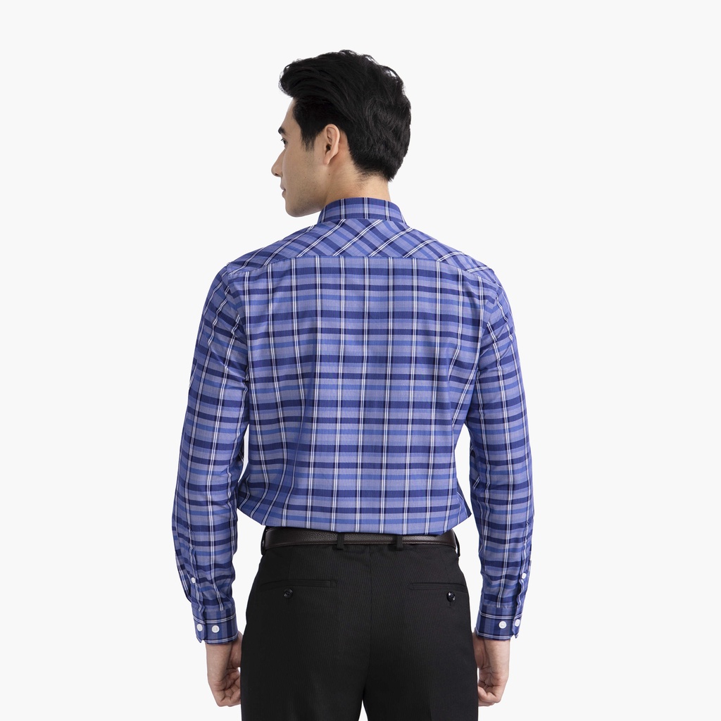 Áo sơ mi dài tay nam Aristino phom regular fit, thiết kế tà lượn, màu xanh kẻ nổi bật - ALS40902