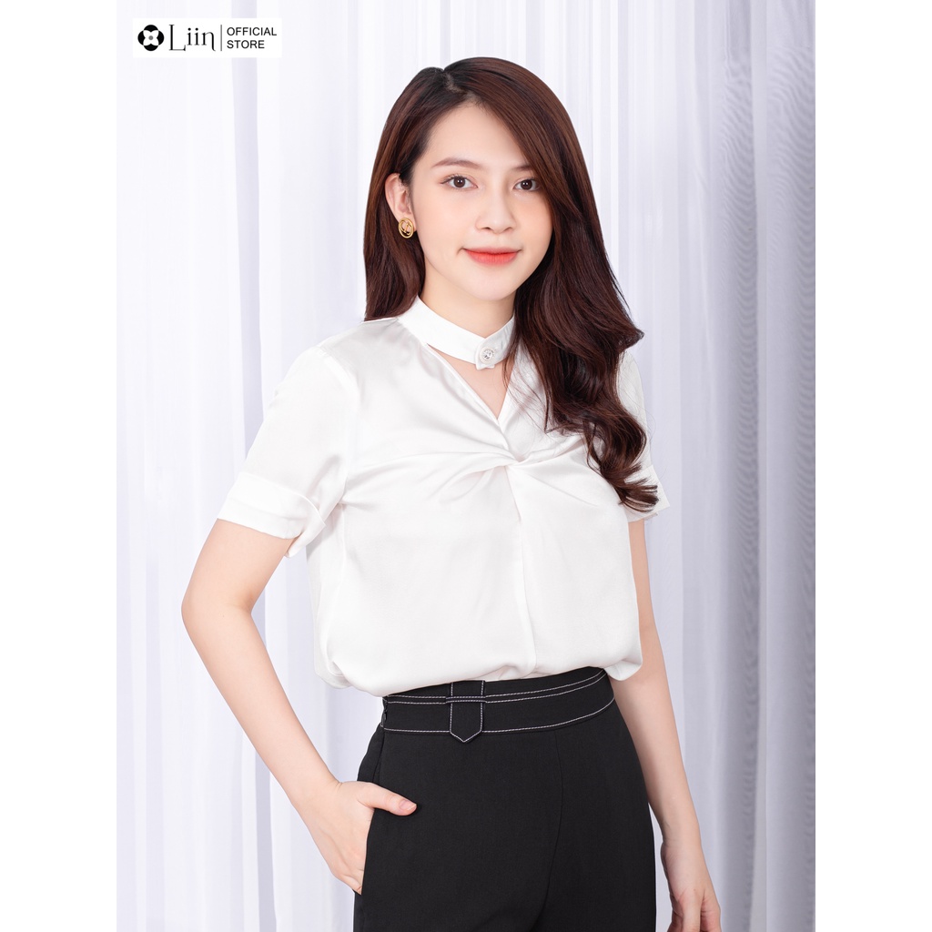 Áo sơ mi Linbi chất Lụa đẹp, ngắn tay thiết kế Cut-out trẻ trung, năng động liin clothing SM3528