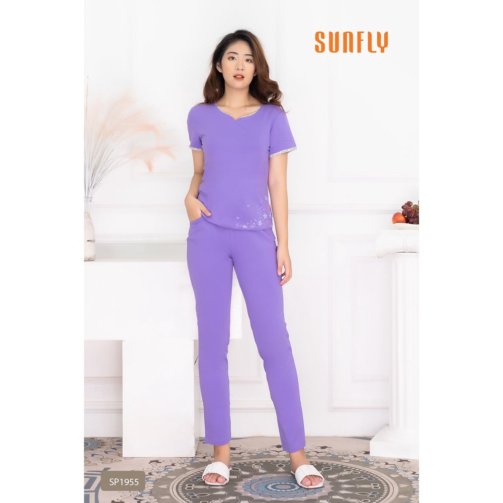 Bộ đồ mặc nhà nữ cotton SUNFLY áo cộc tay, quần dài SP1955