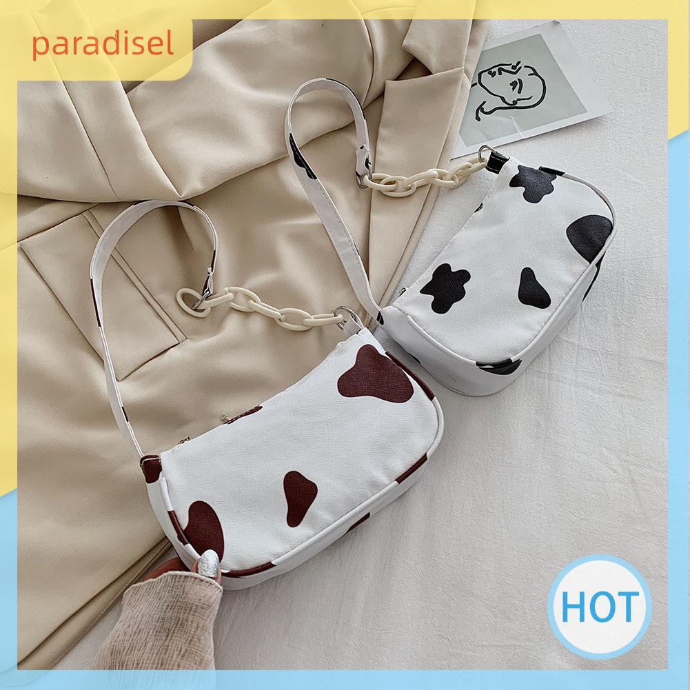 Túi Xách Đeo Vai Kẹp Dưới Cánh Tay Da PU In Họa Tiết Bò Sữa Thời Trang Dành Cho Bạn Nữ