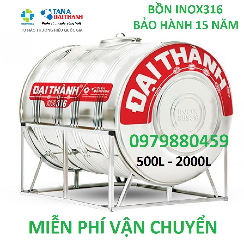 Bồn nước Đại thành VIGO inox316 ngang, chịu phèn, mặn, BH 15 năm