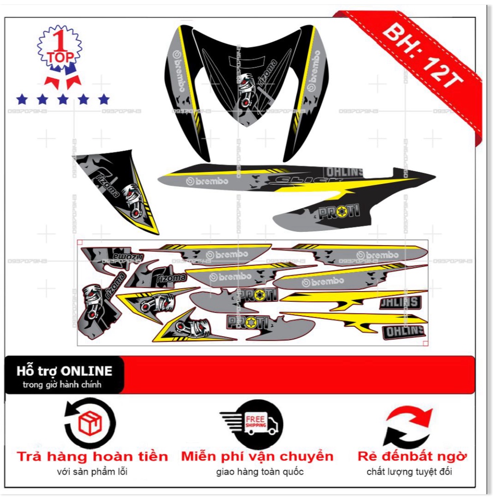 ( Quí khách vui lòng mang ra tiệm cho thợ dán ) Tem Click 110 pittong đen