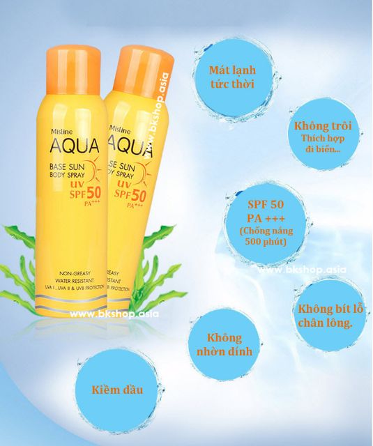 Xịt chống nắng Thái Lan Mistine Aqua Base Sun Body Spray SPF50 PA+++ (100ml)