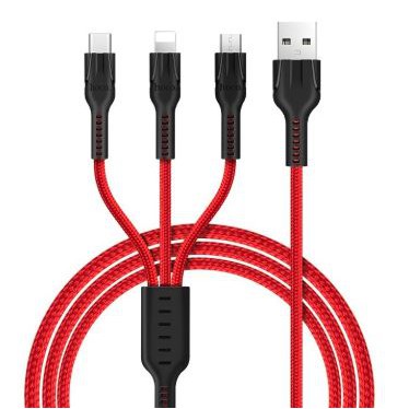 Cáp sạc 3 đầu Hoco U31 Benay dài 1.2M cổng microUSB Lightning TpyeC - Hãng phân phối