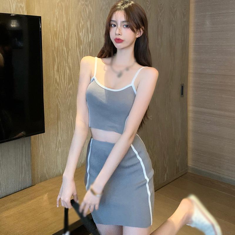 Set Áo Dây Nữ Cộc Tay + Chân Váy Lưng Cao Thời Trang Hàn