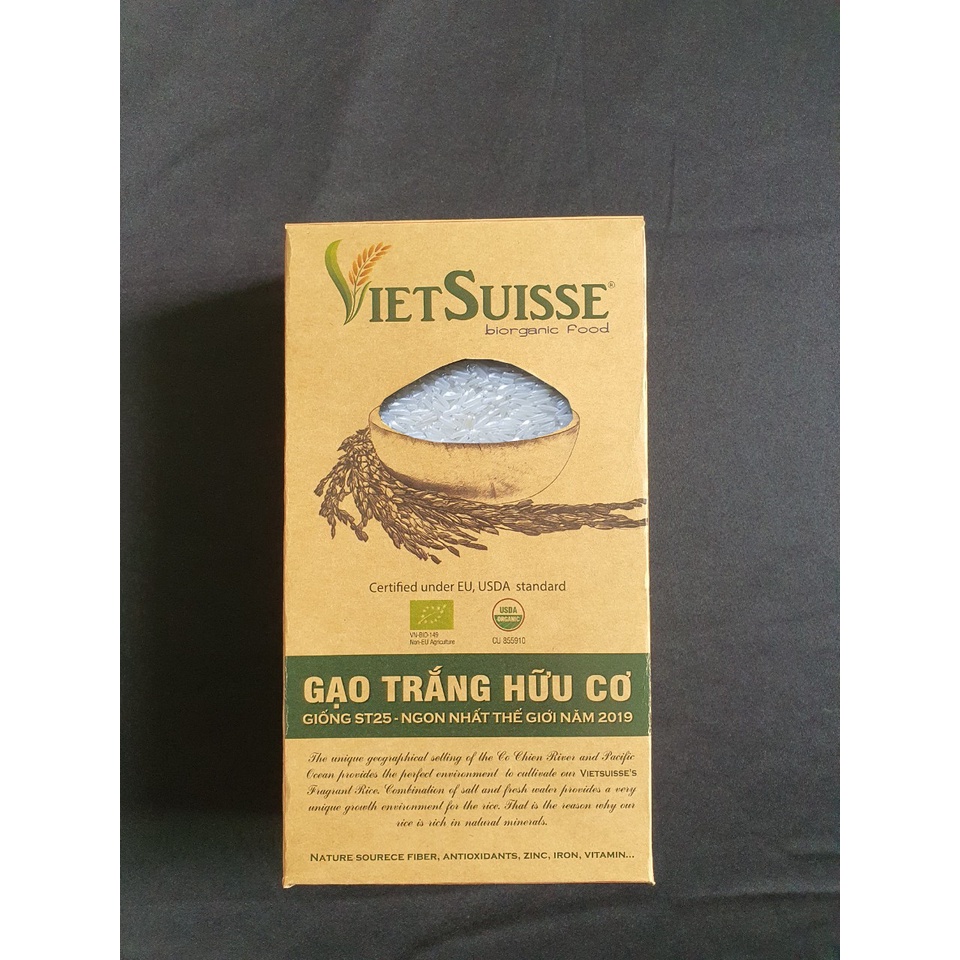 [ORGANIC] Gạo Trắng Hữu Cơ Vietsuisse Hộp 1Kg - Cơm mềm dẻo, thơm nhẹ, vị ngọt