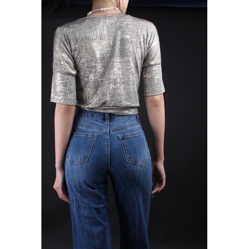 Áo croptop cánh dơi cổ tim ánh kim tuyến vnxk