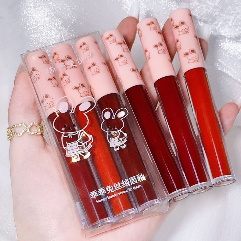 Set son con gấu chiếc giá rẻ học sinh tone đỏ nâu đất và cam cháy