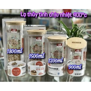 Lọ thủy tinh chịu nhiệt 400°c nắp gỗ deli 900ml/1200ml/1500ml/1800ml