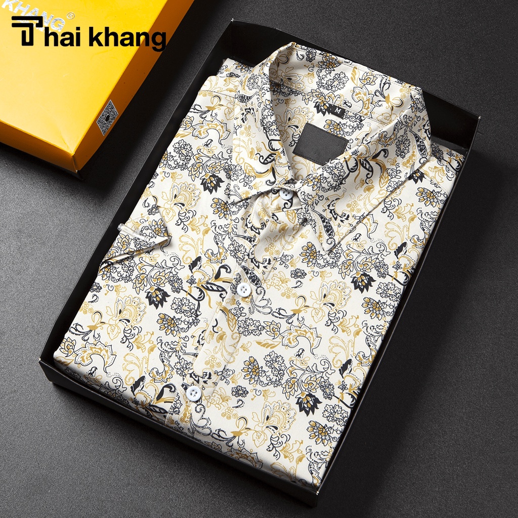 Áo sơ mi đi biển họa tiết THÁI KHANG vải lụa mềm mặc thoải mái rất mát A3D114
