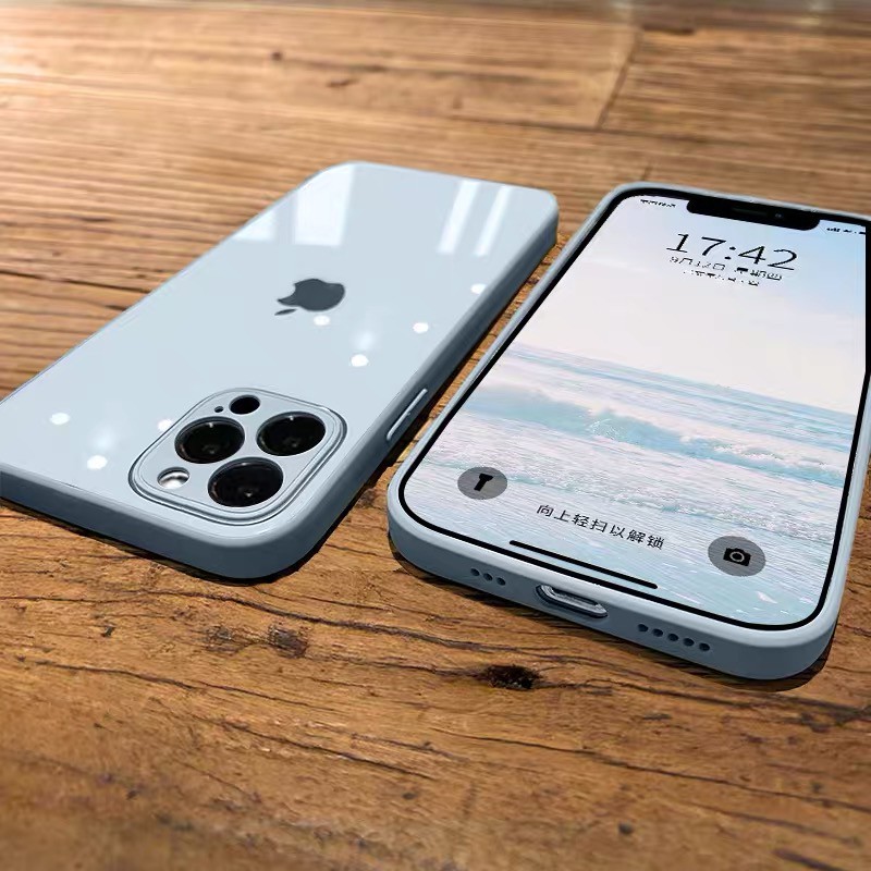 Ốp lưng thủy tinh Iphone Silicone lỏng chống trượt Cạnh vuông 9H Cứng cho iPhone 12 11 Pro Max XR XS Max 6 6s 7 8 Plus Chống va đập Vỏ bảo vệ máy ảnh | BigBuy360 - bigbuy360.vn