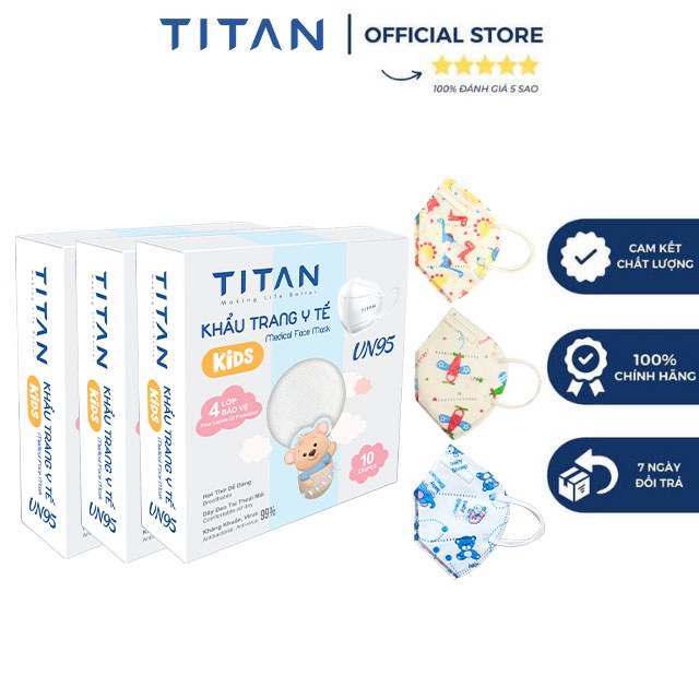 FAMAPRO x TITAN VN95 KIDS COMBO 5 HỘP Khẩu trang y tế cao cấp 4 lớp kháng khuẩn