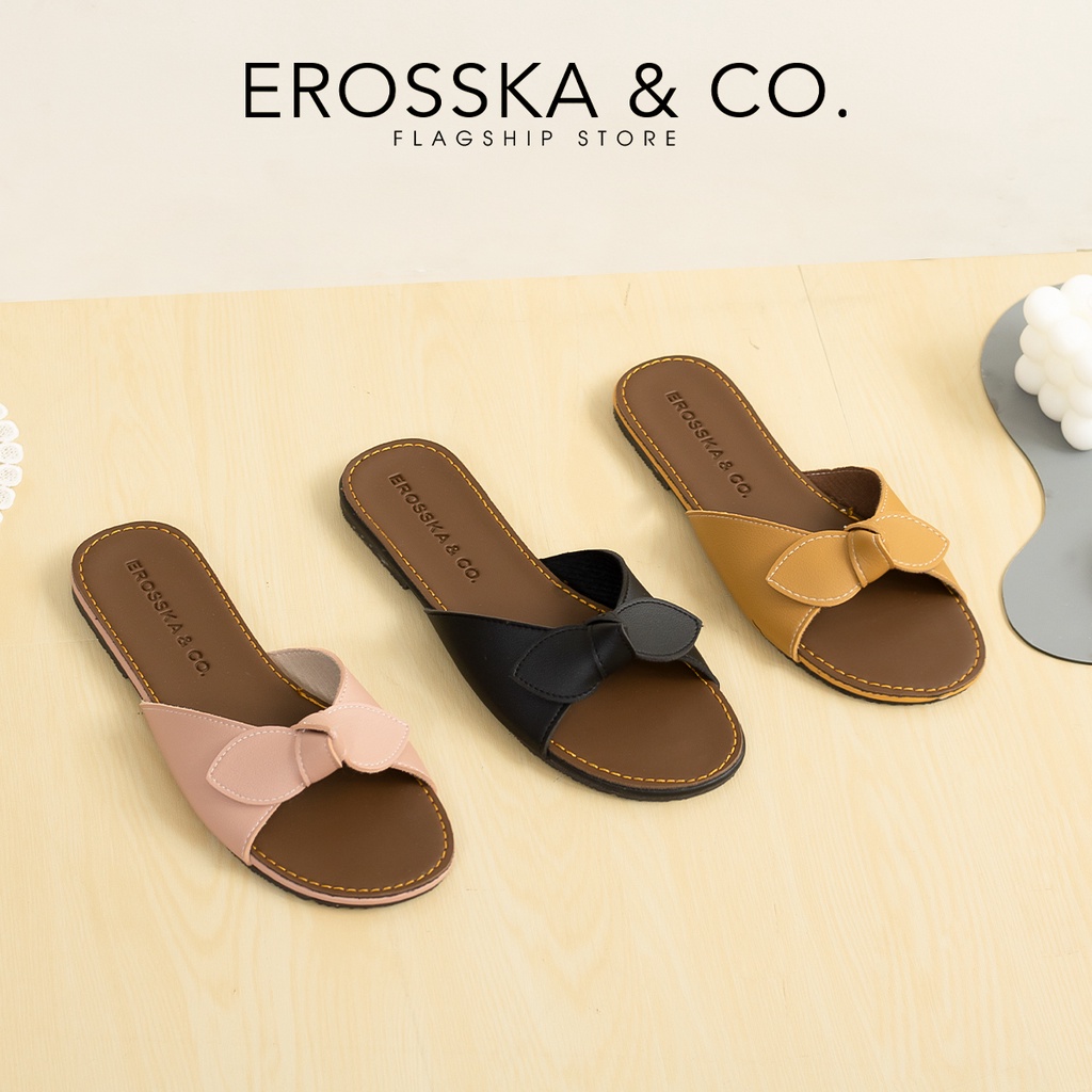 Dép nữ thời trang đế bằng Erosska 2022 quai ngang đính nơ - DE057