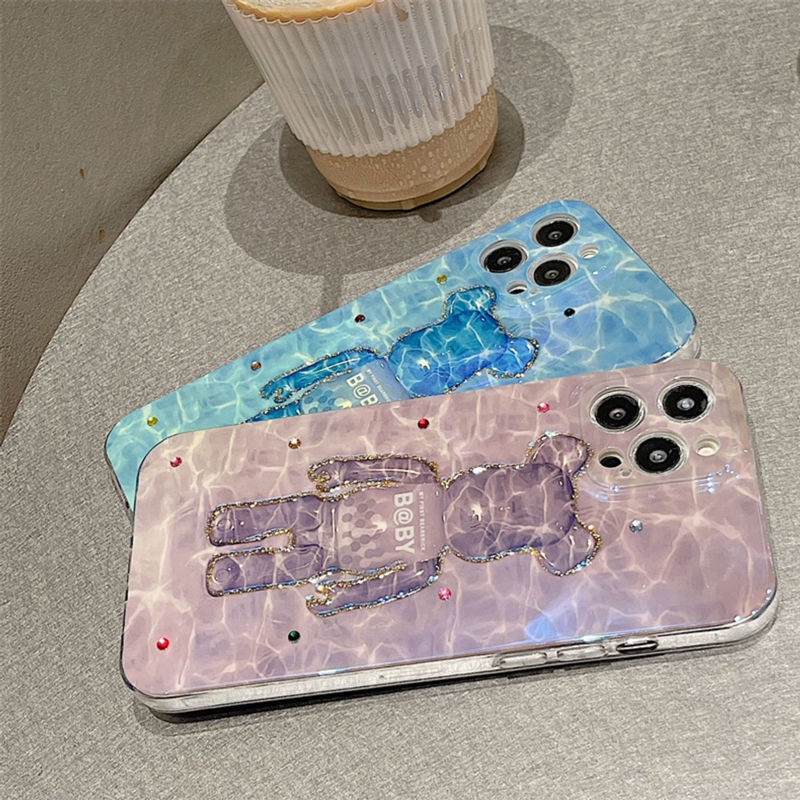 Ốp Điện Thoại Mềm Họa Tiết Gấu Đính Đá Epoxy Cho iPhone 12 13 11 Pro Max X Xs Max Xr
