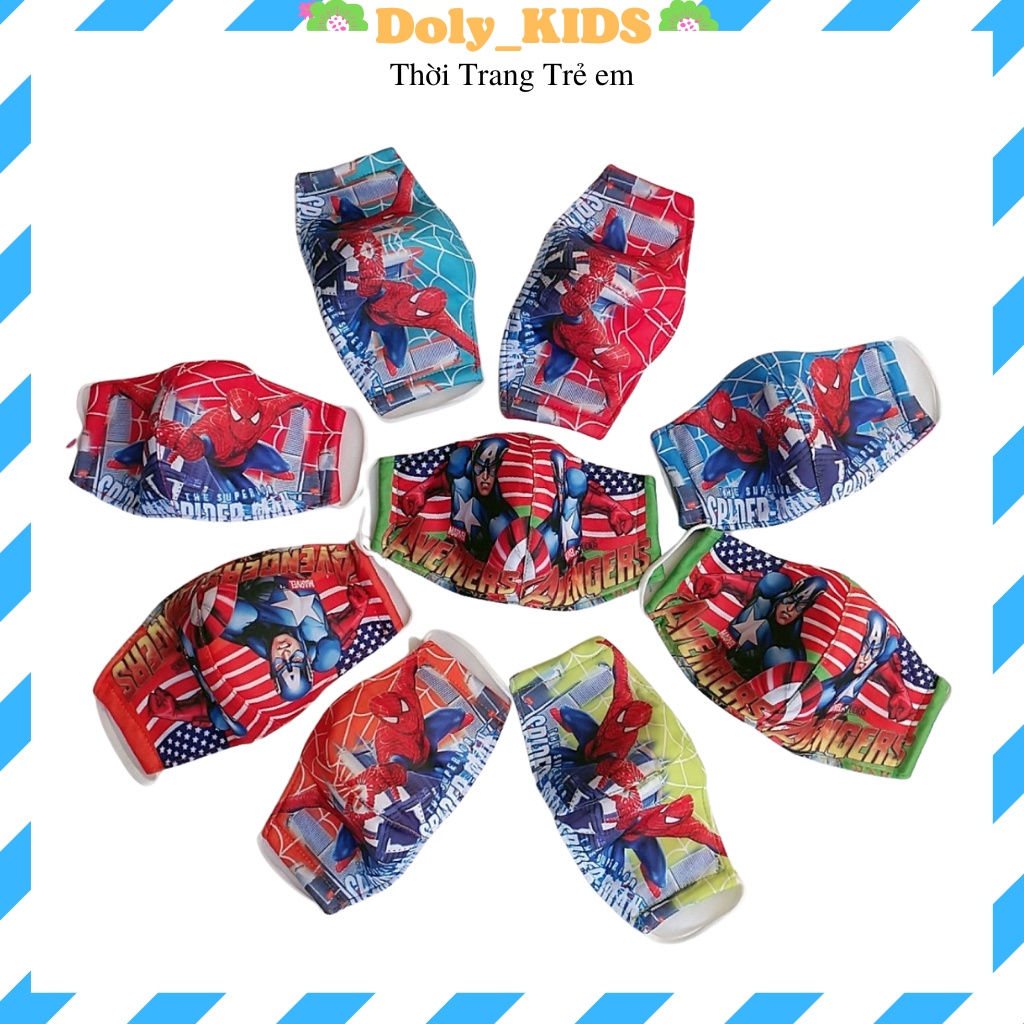 Khẩu trang cho bé sét 10 chiếc Doly kids , Khẩu trang vải cho bé trai bé gái hình siêu nhân KTV01 bé 1-6T