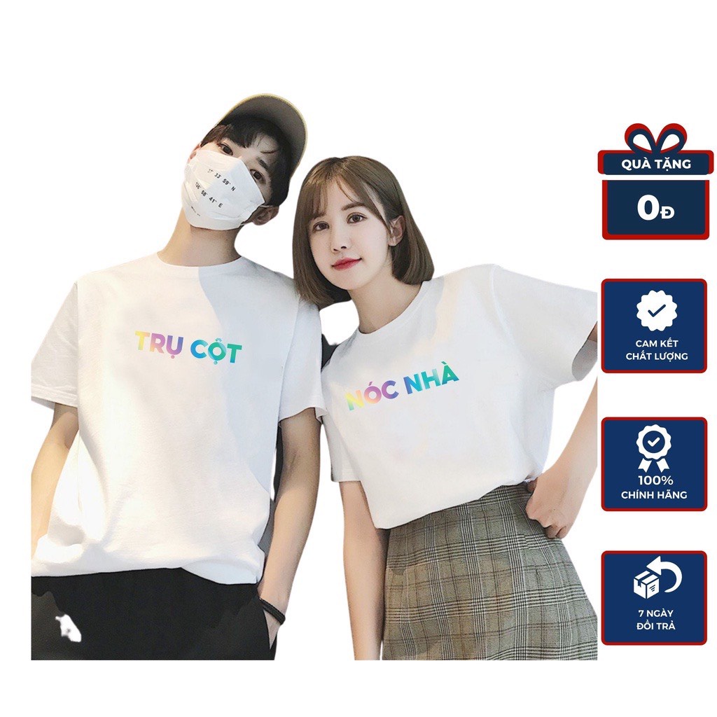 Áo đôi nam nữ, áo cặp đồ đôi nam nữ in hình trụ cột nóc nhà phong cách trẻ trung-PINK