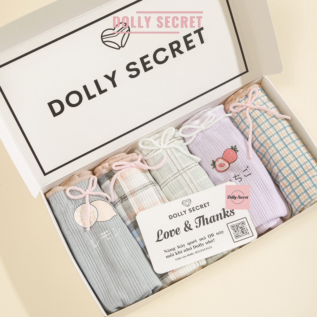 Quần lót cotton nữ DOLLY SECRET quần chip cotton cao cấp kháng khuẩn họa tiết caro kẻ xinh xắn dễ thương QL043