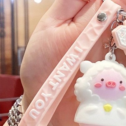 Móc Chìa Khóa Sáng Tạo Áo Mưa Hình Thú Cưng Heo Con Dễ Thương