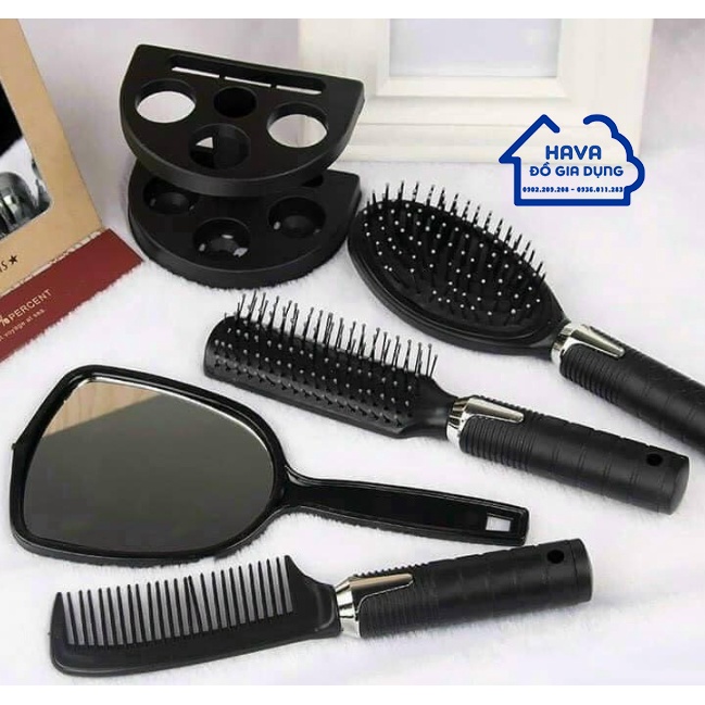 BỘ GƯƠNG LƯỢC 4 MÓN KÈM ĐẾ TẠO KIỂU ĐA NĂNG