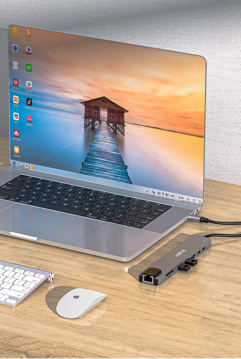 Hub USB Type-c 8in1 ra HDMI, mạng nội bộ LAN, USB, PD cho Macbook 2020, Dell XPS