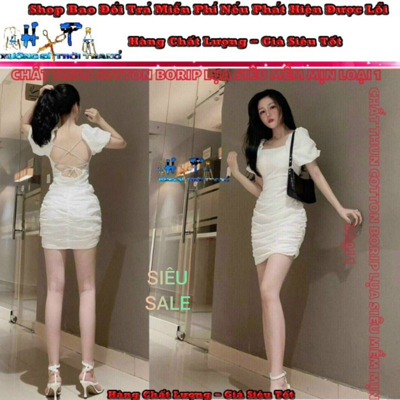 Đầm Ôm Body Nữ Đan Dây Hở Lưng Cổ Vuông Tay Ngắn Có Mút Ngực Siêu Hot 2021 - Hàng Có Sẵn -VD26 | BigBuy360 - bigbuy360.vn
