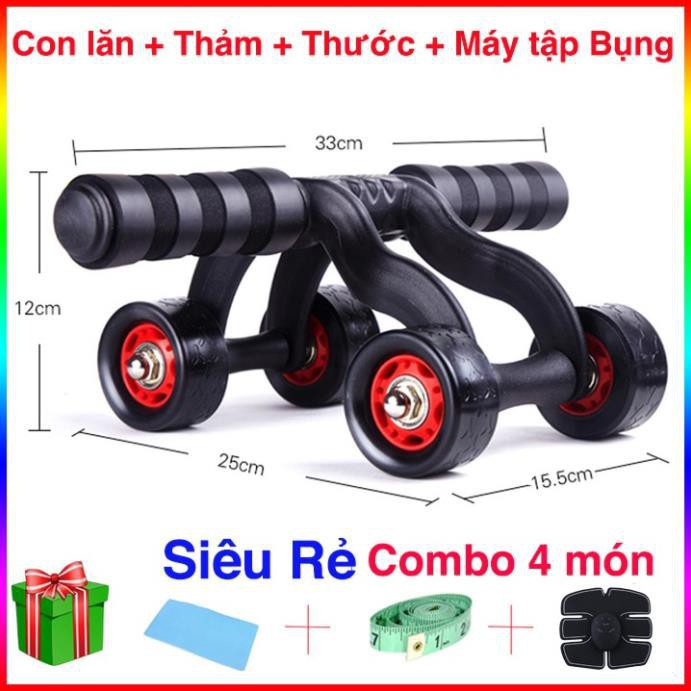 [ RẺ NHẤT SHOPEE] Con Lăn + Thảm + Thước + Máy Tập Bụng Combo 4 món cao cấp