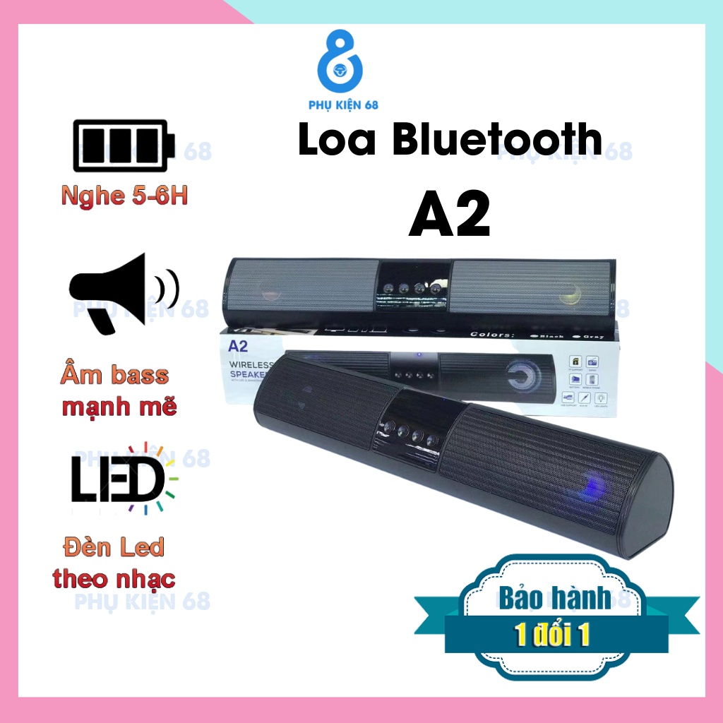 Loa Bluetooth Speaker A2 Dáng Dài 2 Loa Cực Đỉnh, Kểu Dáng Sang Trọng Hỗ Trợ Thẻ Nhớ, Đài FM, Sạc Usb