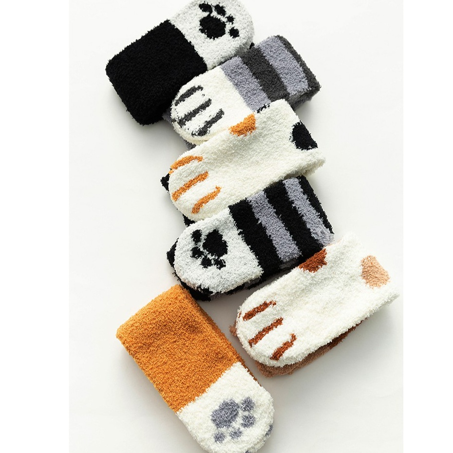 Vớ Ngủ Len Dễ Thương Giữ Ấm Mùa Đông Dày Dặn Cổ Cao Hình Chân Mèo