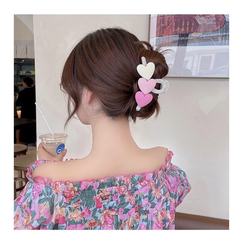 Kẹp tóc nhựa hình trái tim xinh xắn dễ thương kẹp tóc nơ to sau đầu màu hồng nữ tính phong cach Hàn Quốc