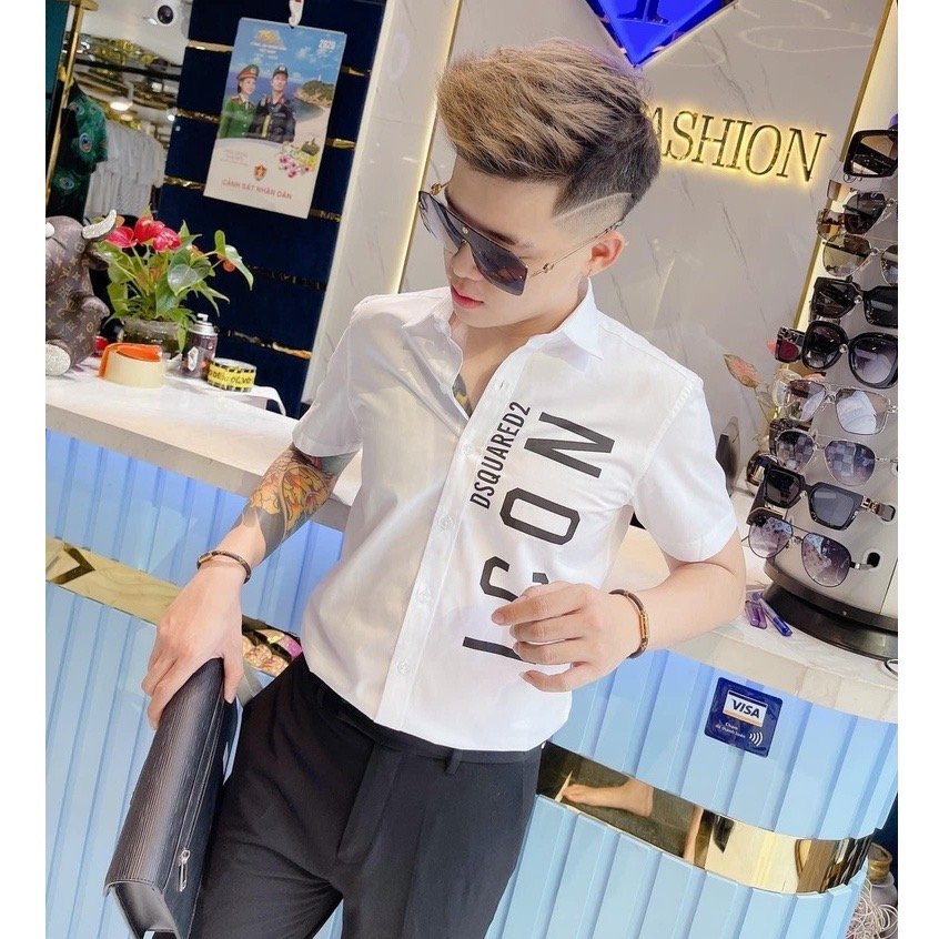 (ảnh+video) Áo sơ mi nam cao cấp sơ mi nam ICON ngắn tay lụa phối thời trang chuẩn đẹp như hình