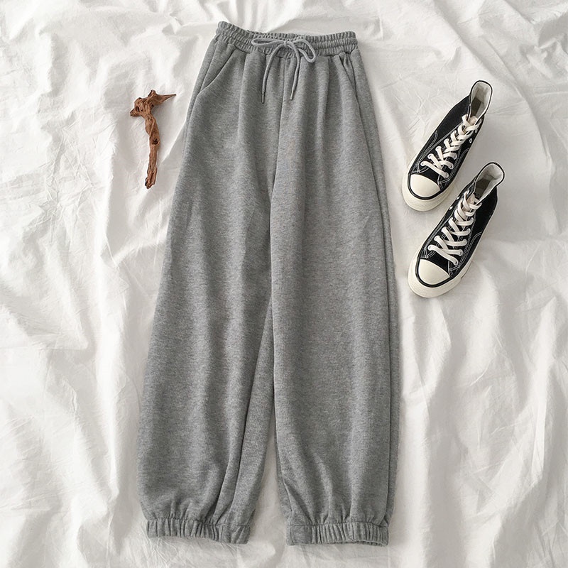 Quần jogger nữ dài ống rộng phong cách Ulzzang bo gấu chất thun trẻ trung